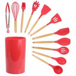 MegaChef 12-Piece Red Silicone and Wood Kitchen Utensil Set thumbnail 1