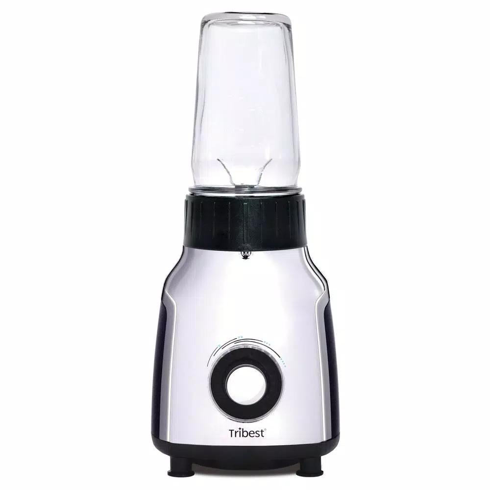 Tribest Glass Personal Blender, 42 oz. 4-Speed Chrome Electric Blender with Stainless Steel Blades