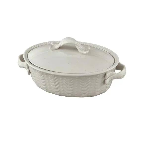 Park Designs Levingston 8.25 x 11.5 in. Covered Oval Stoneware Baking Dish with Lid, Cream