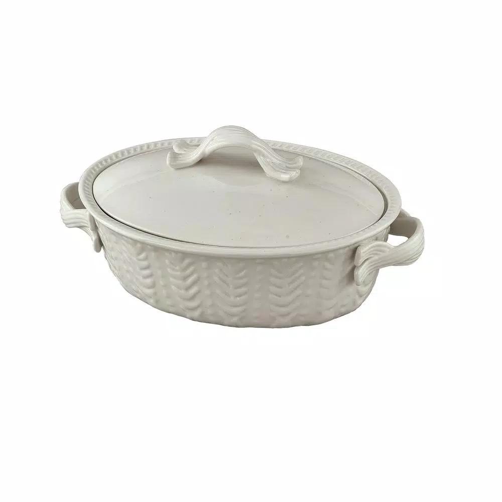 Park Designs Levingston 8.25 x 11.5 in. Covered Oval Stoneware Baking Dish with Lid, Cream