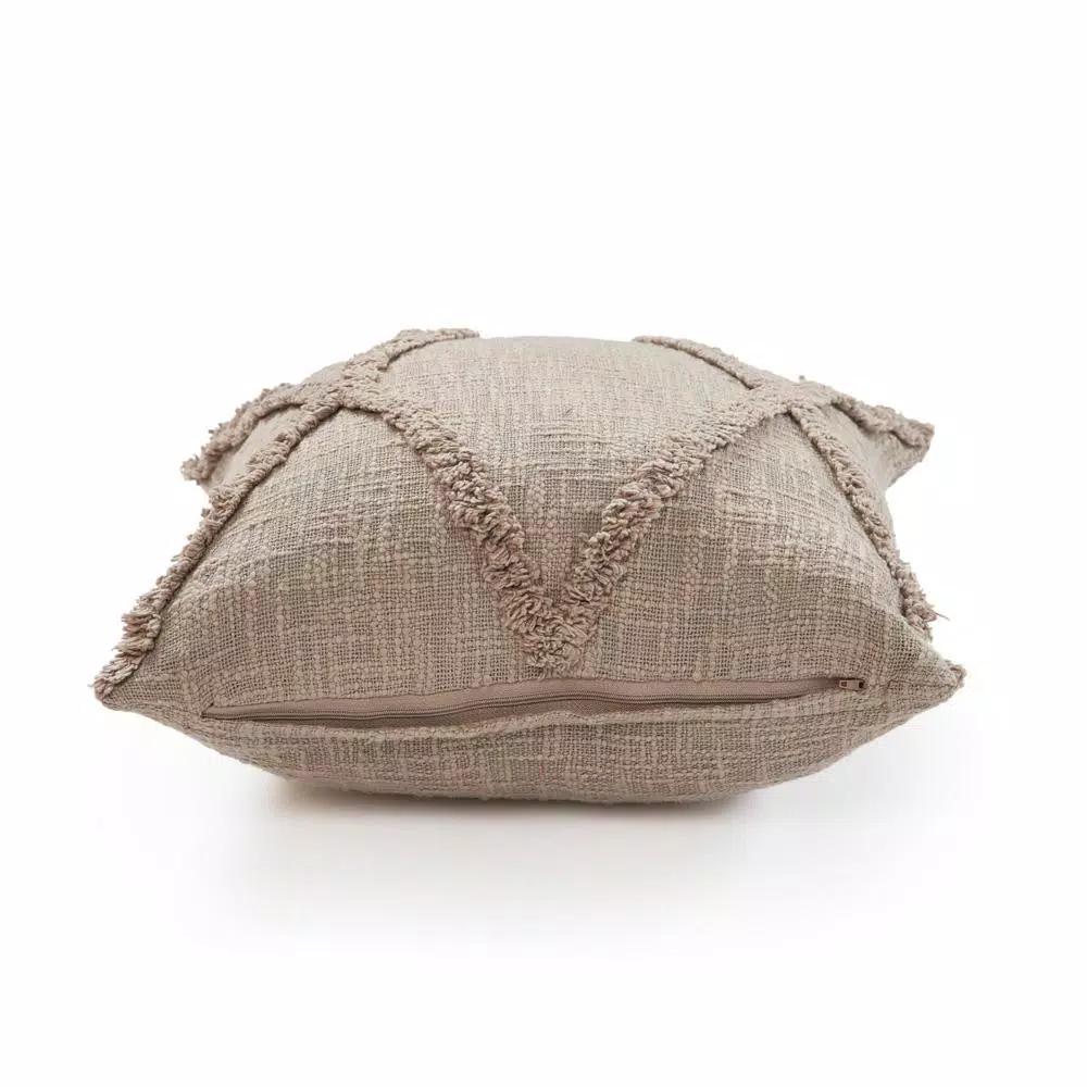 LR Resources Taupe Solid Hypoallergenic Cotton Throw Pillow with Polyester Insert, 20 x 20 in.