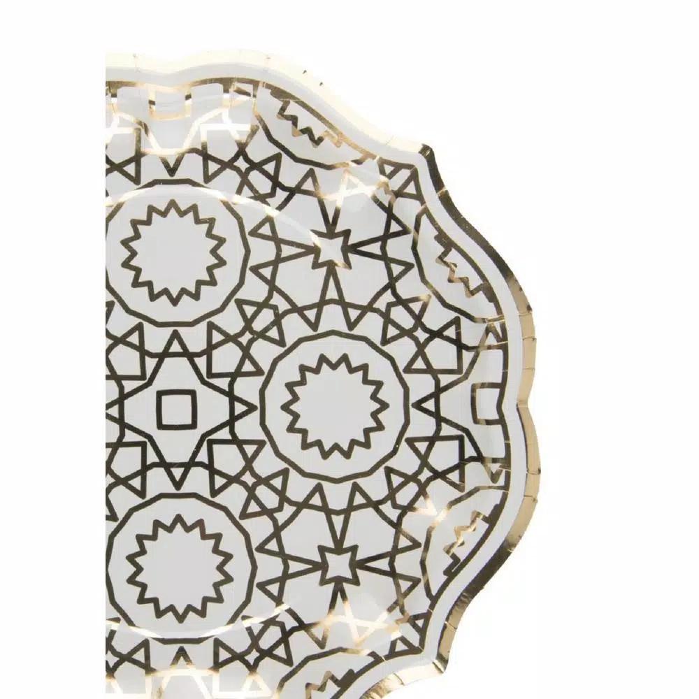 Sugar Plum Party SugarPlum Collection Boho Octagon Paper Dinner Plates, Cream White and Gold, 16-Piece Set
