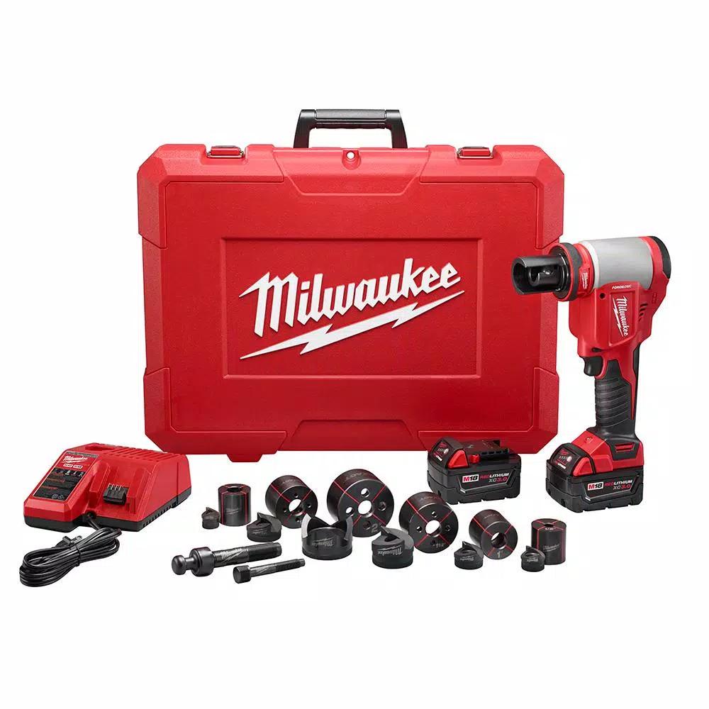 Milwaukee M18 FORCE LOGIC 10 Ton Cordless Knockout Tool Kit with 1/2"-2" Die Set & 3.0 Ah Batteries