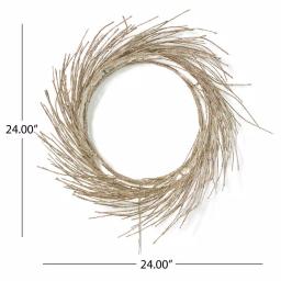 Noble House 24 in. Champagne Glitter Pre-Lit Warm White LED Artificial Christmas Wreath thumbnail 4