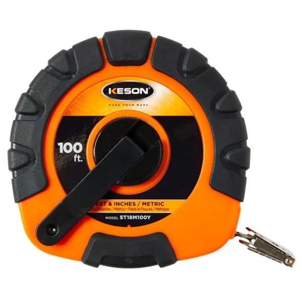 Keson 100 ft. Closed Reel Steel Tape Measure, ABS with Rubber Grip, SAE and Metric