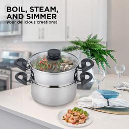 Mockins 3-Piece Stainless Steel Steamer Pot Set with 3 Qt. Saucepot and 2 Qt. Steamer Insert thumbnail 5