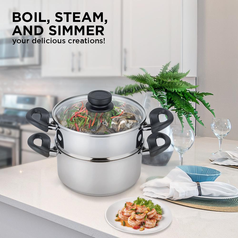 Mockins 3-Piece Stainless Steel Steamer Pot Set with 3 Qt. Saucepot and 2 Qt. Steamer Insert