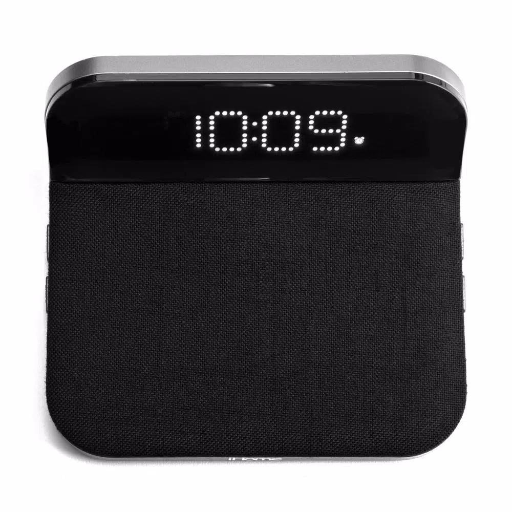 iHome Sleek Digital Alarm Clock with Qi Wireless Charging and USB Port, Designer Fabric Finish