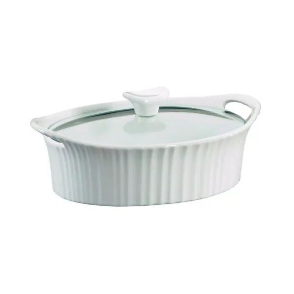 Corningware French White 1.5-Qt Oval Ceramic Casserole Dish with Glass Lid