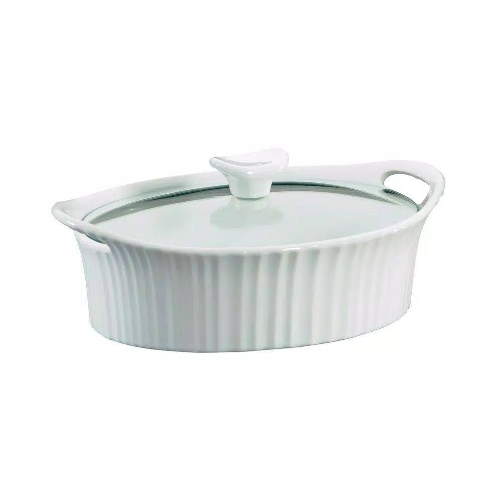 Corningware French White 1.5-Qt Oval Ceramic Casserole Dish with Glass Lid