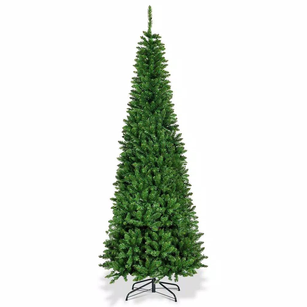 Costway 7.5 ft. Pre-Lit Slim Pencil Artificial Christmas Tree with 350 Multi-Color LED Lights