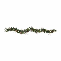 Nearly Natural 9 ft. Pre-lit Artificial Christmas Garland with Ornaments and Pinecones, 50 Clear LED Lights, Battery Operated thumbnail 1