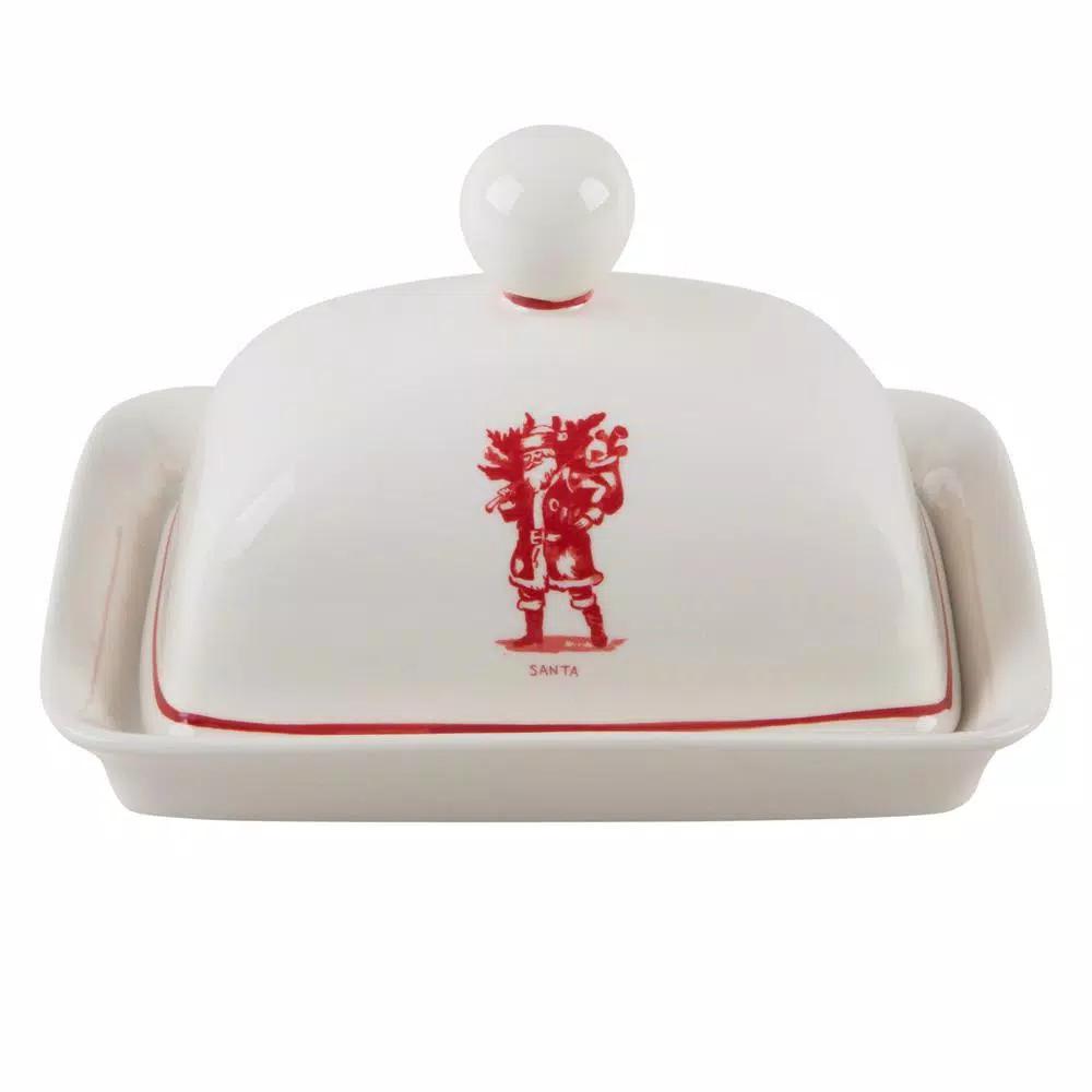 Molly Hatch 6.75 in. Santa Stoneware Butter Dish