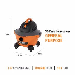 RIDGID 6 Gal. 3.5 Peak HP NXT Wet/Dry Shop Vacuum with Dual-Flex Hose and Accessories thumbnail 4