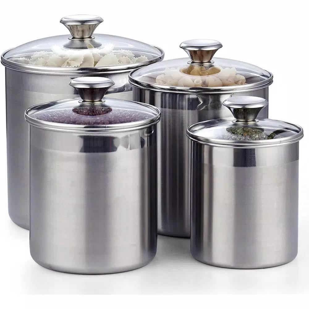 Cooks Standard 4-Piece 18/10 Stainless Steel Canister Set with Tempered Glass Lids