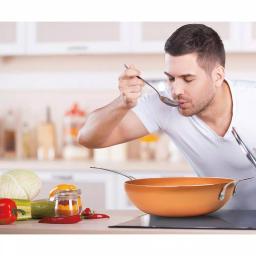 MasterPan Original Copper Pan 12 in. Non-Stick Ceramic Wok with Tempered Glass Lid thumbnail 5