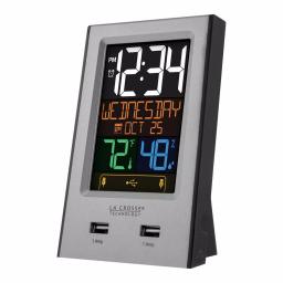 La Crosse Technology Digital Desktop Alarm Clock with Dual USB Charging Ports, Nap Timer, and Temperature/Humidity Display - Silver thumbnail 2