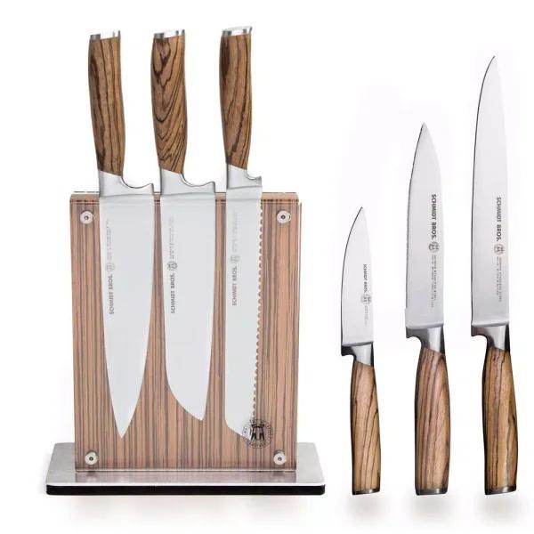 SCHMIDT BROS. 7-Piece Zebra Wood and German Stainless Steel Knife Set with Magnetic Midtown Block