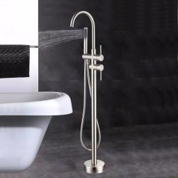Vanity Art 46 in. Freestanding Single Handle Claw Foot Tub Faucet with Hand Shower, Brushed Nickel thumbnail 2