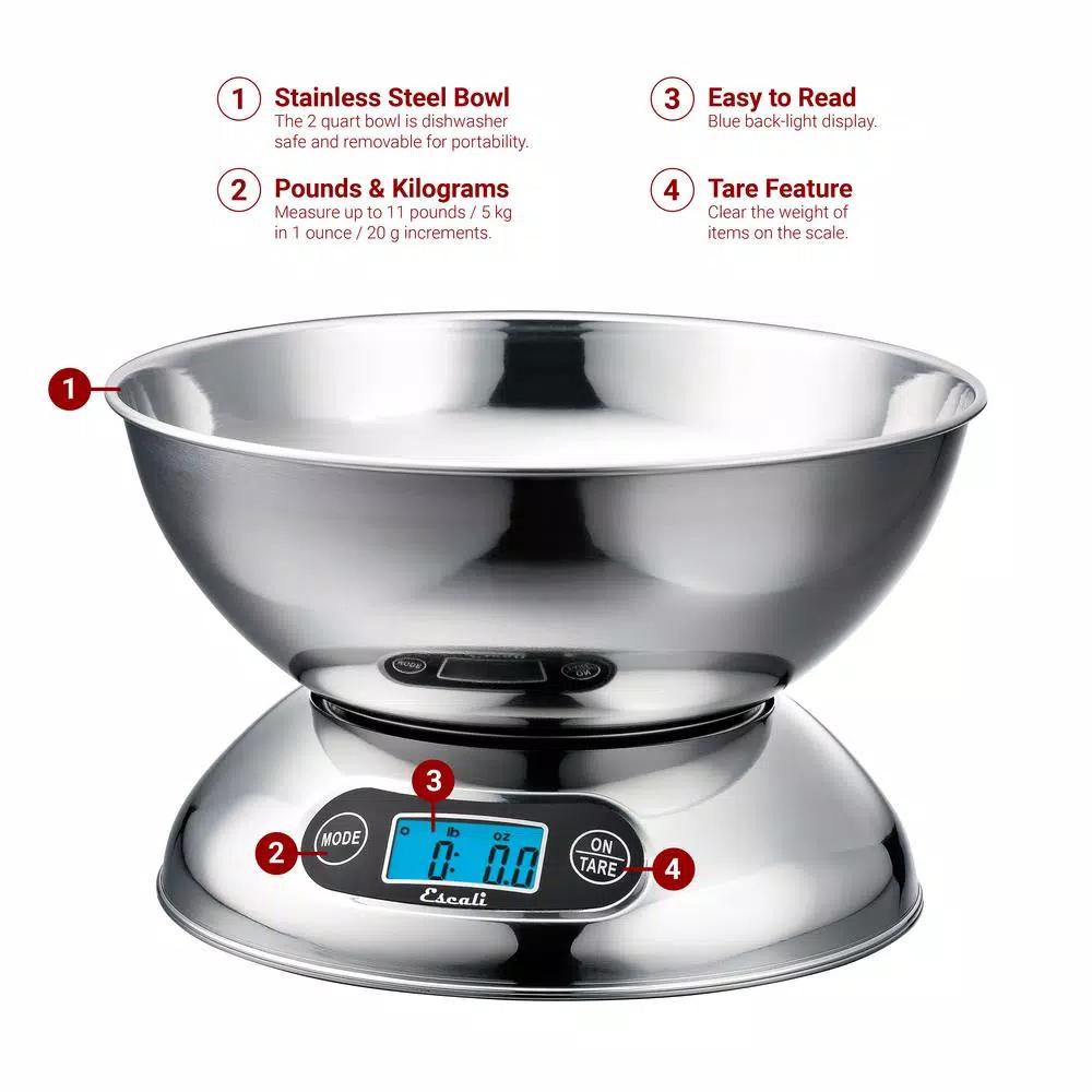 Escali Rondo Stainless Steel Digital Food Scale with Removable Bowl