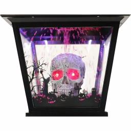 Haunted Hill Farm 71 in. Black Animated Skull Lamp Post with Spooky Music thumbnail 14