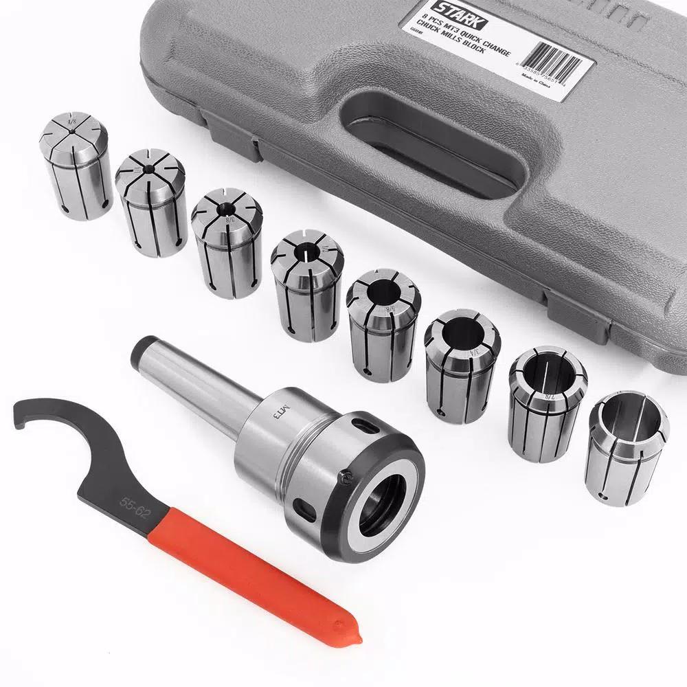 Stark 8-Piece Quick Change Spring Collet Chuck Set with MT3 Shank Holder, 1/8 in. to 1 in.