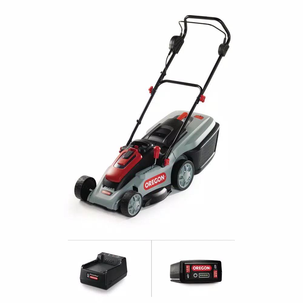 Oregon 40V Brushless Lithium-Ion Cordless Walk Behind Push Lawn Mower with 4.0 Ah Battery and Charger, 16 in.