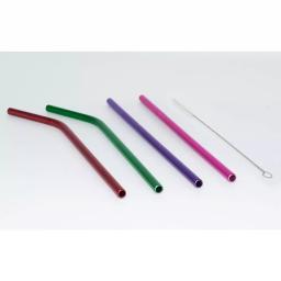 ExcelSteel 10 Pc Reusable Powder Coated Stainless Steel Straw Set with Cleaning Brushes - Colorful Multi-Color thumbnail 1