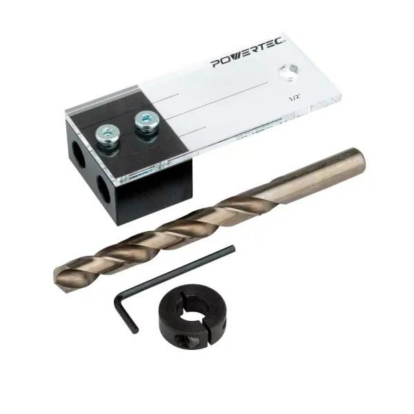 POWERTEC 1/2 in. Dowel Drilling Jig Kit with M35 Cobalt Drill Bit and Stop Collar