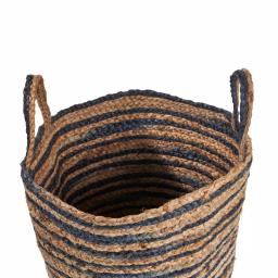 LR Home Wonder Striped Braided Navy Blue Natural Jute Decorative Storage Basket with Handles thumbnail 3