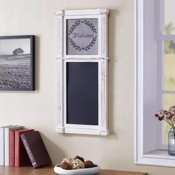 FirsTime & Co. FirsTime and Co. 34.5 in. x 16 in. Whitewash Wreath Chalkboard Memo Board, Farmhouse Style