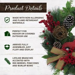 Fraser Hill Farm 24 in. Artificial Christmas Wreath with Pinecones, Burlap Bows and Wooden Truck thumbnail 3