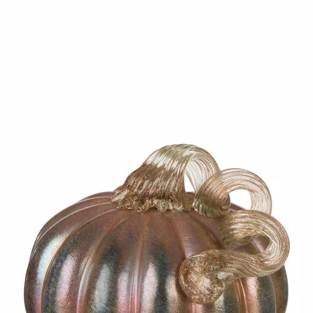 Glitzhome Blue and Gold Glittery Glass Pumpkin Set of 2 - Handmade Indoor Tabletop Decor