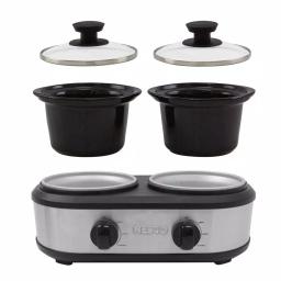 Nesco 2.5 Qt. Stainless Steel Dual Serving Station Slow Cooker with 2 Removable Ceramic Pots thumbnail 2