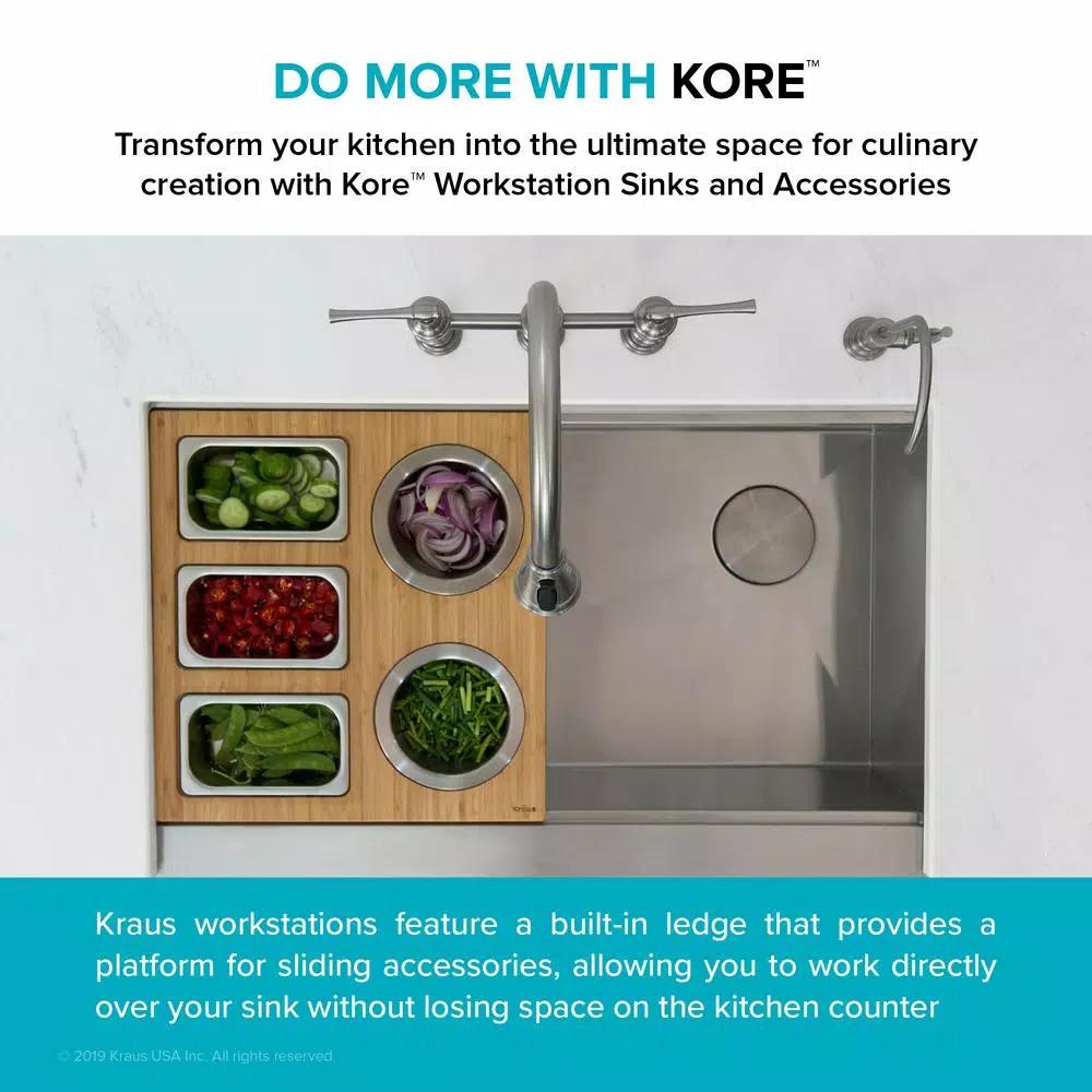 Kraus Workstation Kitchen Sink Accessory Set - Bamboo Serving Board & 5 Stainless Steel Prep Bowls
