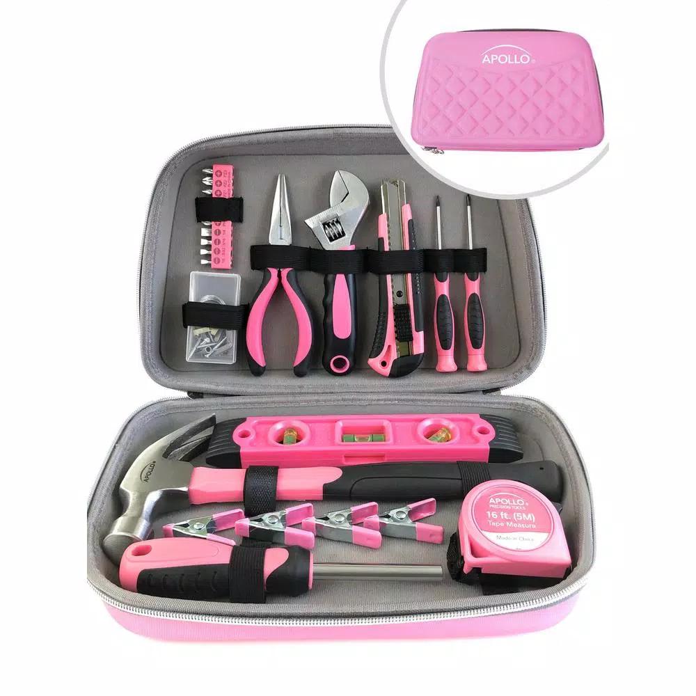 Apollo Tools 63-Piece Household Tool Kit in Stylish Pink Designer Case