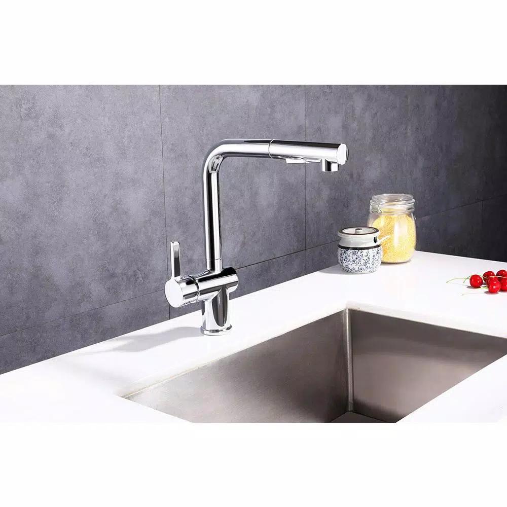 Vanity Art Brushed Nickel Single-Handle Pull Out Kitchen Faucet with 360 Degree Swivel Spout