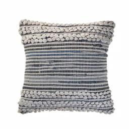 LR Home Crest Navy Blue and Ivory Abstract Textured Throw Pillow, 18 x 18 in. thumbnail 1