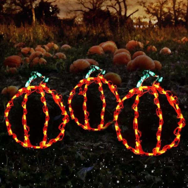 HOLIDYNAMICS HOLIDAY LIGHTING SOLUTIONS Holidynamics 14 in. Lighted LED Mini Pumpkin Halloween Yard Decorations, Set of 3