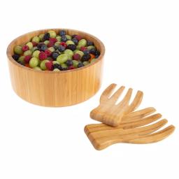 Classic Cuisine 10.25 in. Round Bamboo Salad Bowl Set with Two Utensils thumbnail 5