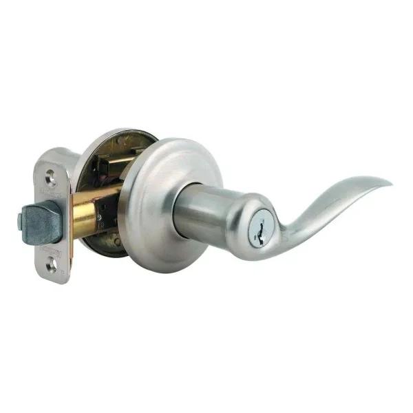 Kwikset Tustin Satin Nickel Exterior Entry Door Lever with SmartKey Security