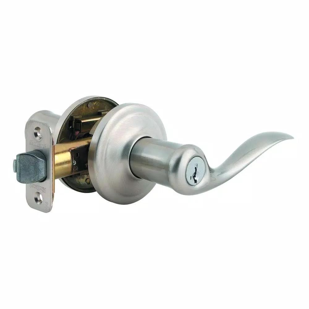 Kwikset Tustin Satin Nickel Exterior Entry Door Lever with SmartKey Security