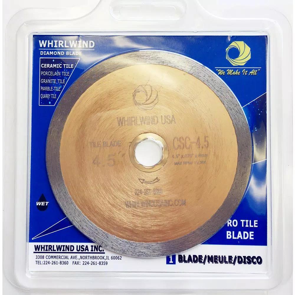 Whirlwind USA 4-1/2 in. Continuous Rim Diamond Saw Blade for Wet Tile, Porcelain, and Glass Cutting