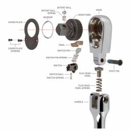 TEKTON 3-Piece Flex Ratchet Set, 1/4 in., 3/8 in., and 1/2 in. Drive, 90-Tooth, 180° Adjustable Head thumbnail 8