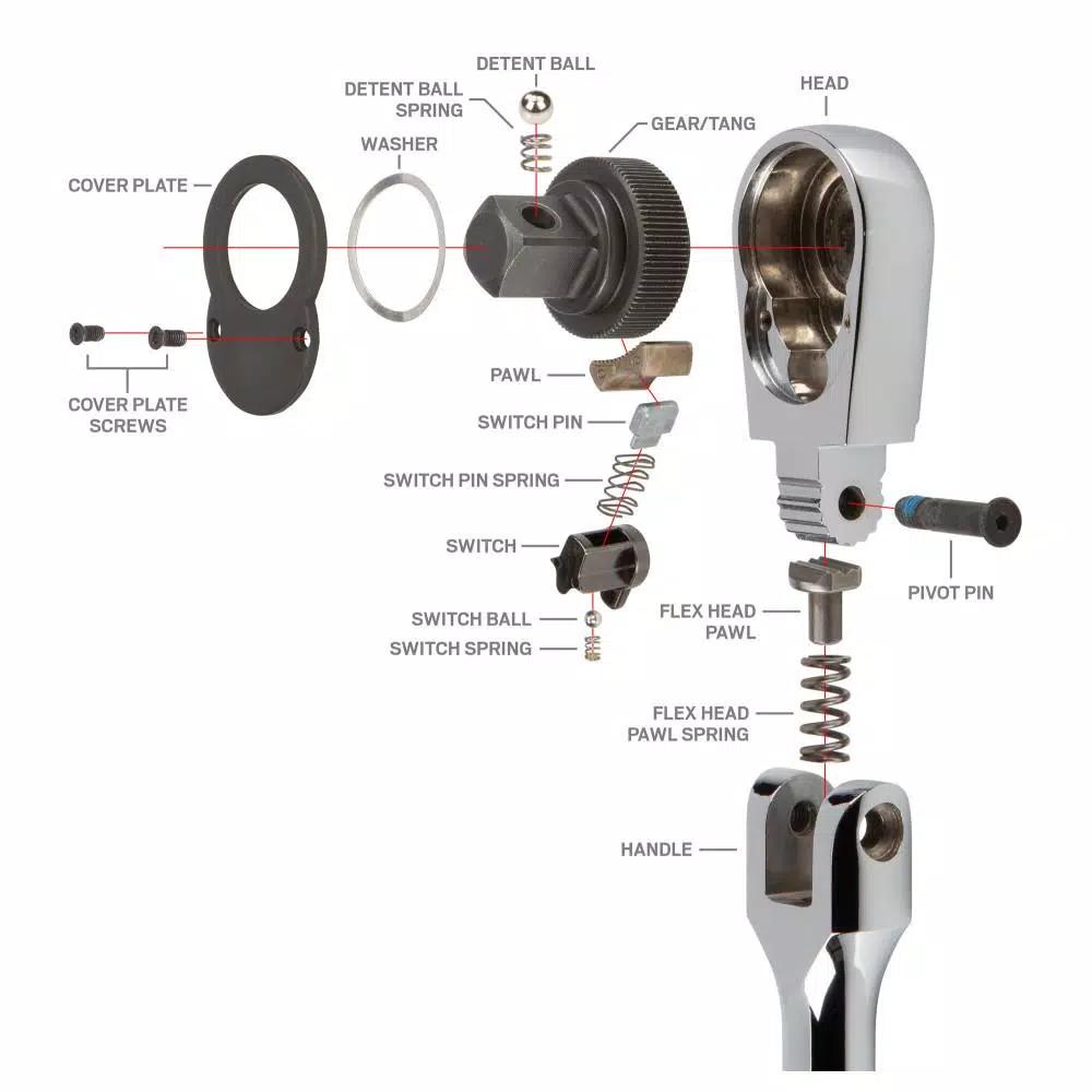 TEKTON 3-Piece Flex Ratchet Set, 1/4 in., 3/8 in., and 1/2 in. Drive, 90-Tooth, 180° Adjustable Head