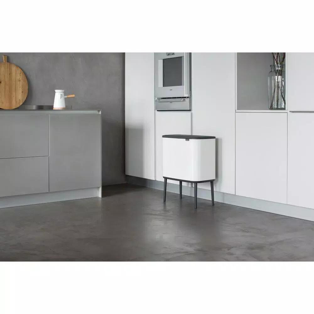 Brabantia Bo 9 Gallon Dual Compartment White Steel Rectangular Touch Bin with Removable Buckets
