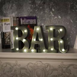 Winsome House Bar Marquee Lighted Sign with 17 LED Globe Bulbs - Gray Metal Wall Decor thumbnail 3