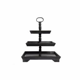 3R Studios Black Wood Three Tier Decorative Tray with Handles thumbnail 1