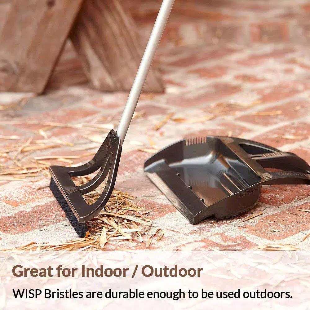 WISP 5-Piece Cleaning Set: Telescoping 90° Angled Broom, Foot-Operated Dustpan, and Mini Brush Set - Gray