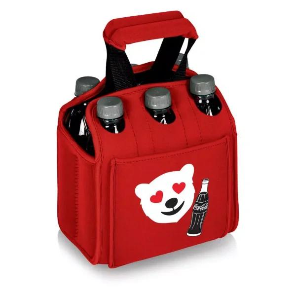 ONIVA Picnic Time Coca-Cola 6-Can Insulated Beverage Carrier Cooler Tote, Red Emoji Design